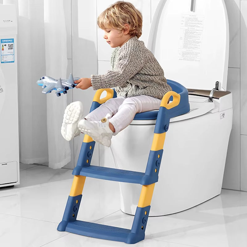 Toddler Stepped Toilet Seat Folding Rack Step Stool Stair Training Toilet for Boys Kid Baby Anti-Slip Adjustable Potty Chair