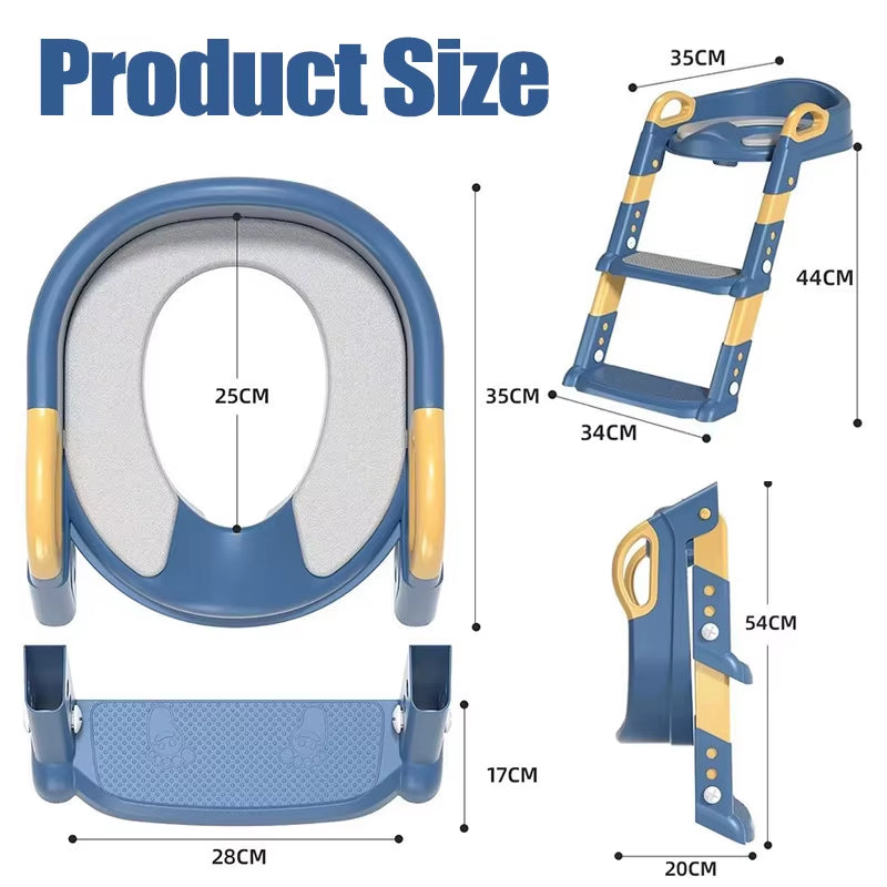 Toddler Stepped Toilet Seat Folding Rack Step Stool Stair Training Toilet for Boys Kid Baby Anti-Slip Adjustable Potty Chair